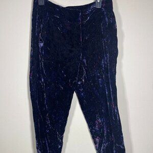 LOFT Soft Velvet Floral Purple Blue Pink Slim Ankle Pants size 2 Cropped!